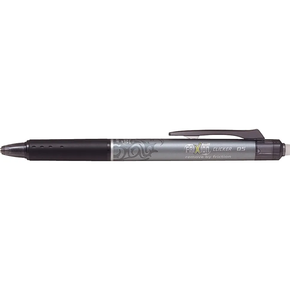 Pilot® FriXion® Ball Clicker Erasable Retractable Gel Pens, Pack of 3, Fine Point, 0.7 mm, Black Barrels, Black Ink