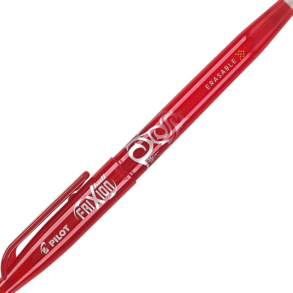 Pilot® FriXion® Ball Erasable Gel Pens, Pack of 12, Fine Point, 0.7 mm, Red Barrel, Red Ink