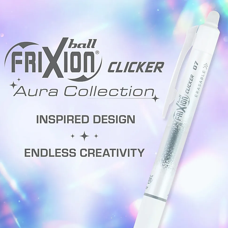 Pilot FriXion Clicker Aura Retractable Erasable Gel Ink Pens, Fine Point, 0.7mm, Assorted Ink, Pack of 3 Pens