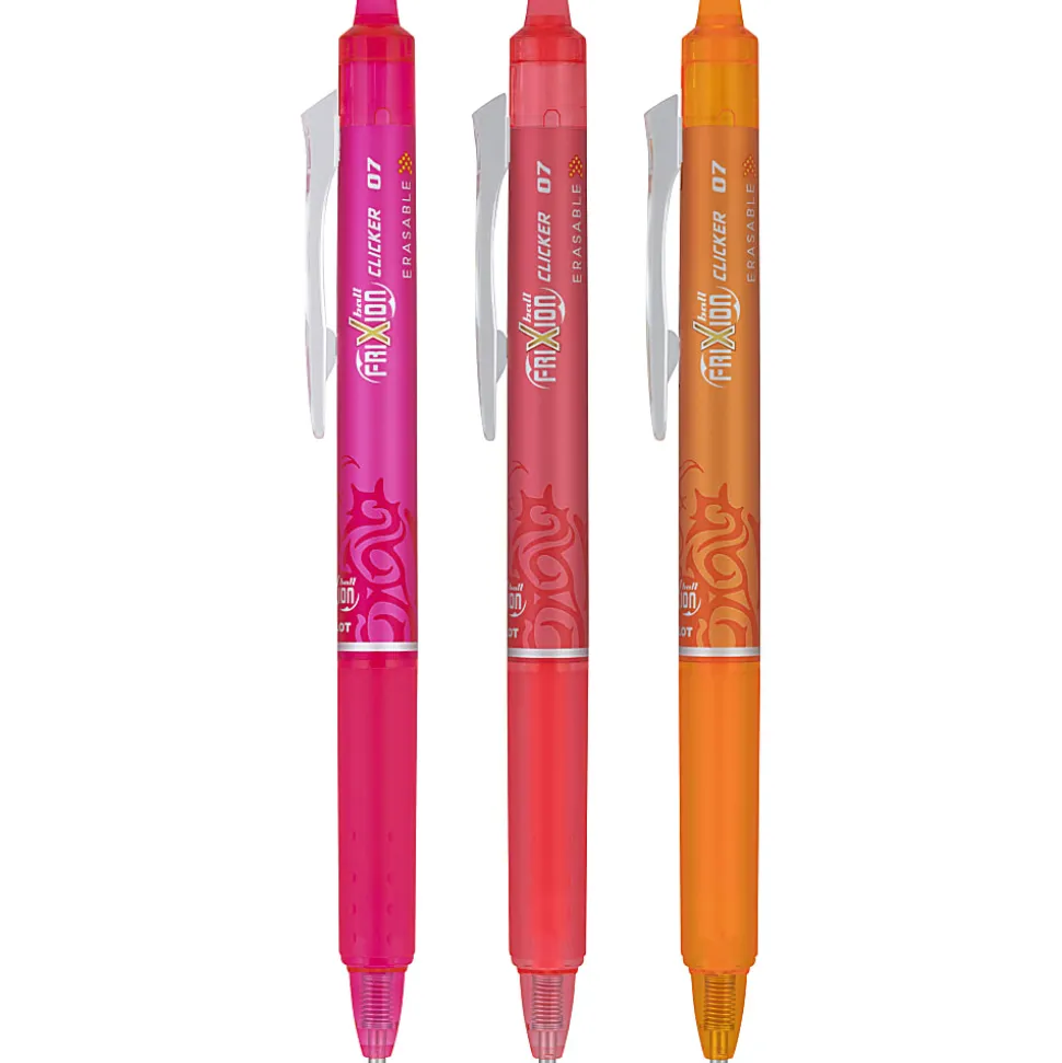 Pilot FriXion Clicker Vibe Glow Retractable Erasable Gel Ink Pens, Fine Point, 0.7mm, Assorted Barrels, Assorted Inks, Pack of 3 Pens