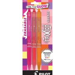 Pilot FriXion Clicker Vibe Glow Retractable Erasable Gel Ink Pens, Fine Point, 0.7mm, Assorted Barrels, Assorted Inks, Pack of 3 Pens