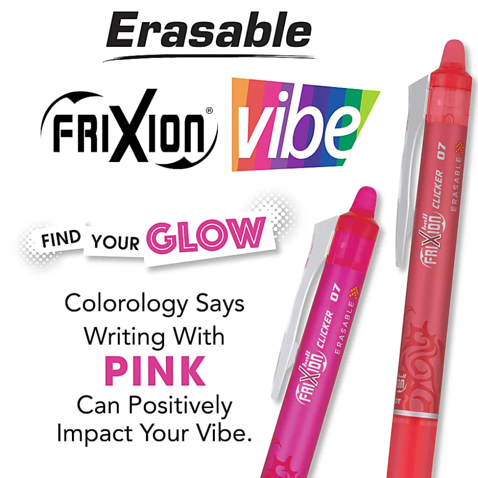 Pilot FriXion Clicker Vibe Glow Retractable Erasable Gel Ink Pens, Fine Point, 0.7mm, Assorted Barrels, Assorted Inks, Pack of 3 Pens