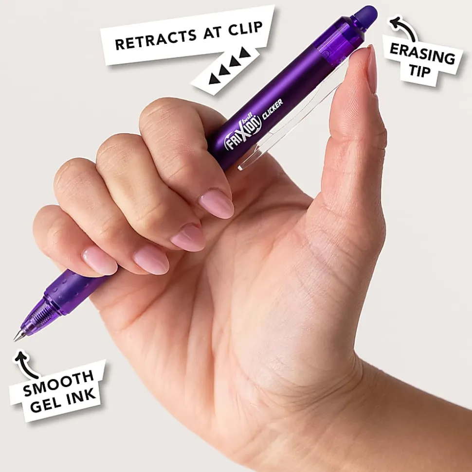 Pilot FriXion Clicker Vibe Retractable Erasable Gel Ink Pens, Fine Point, 0.7mm, Assorted Barrels, Assorted Ink, Pack of 3 Pens, 22550