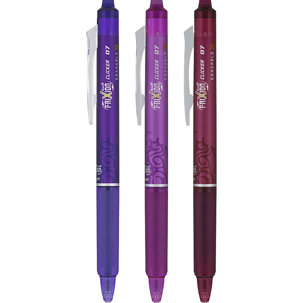 Pilot FriXion Clicker Vibe Retractable Erasable Gel Ink Pens, Fine Point, 0.7mm, Assorted Barrels, Assorted Ink, Pack of 3 Pens, 22550