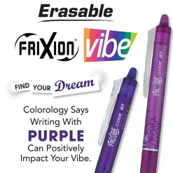 Pilot FriXion Clicker Vibe Retractable Erasable Gel Ink Pens, Fine Point, 0.7mm, Assorted Barrels, Assorted Ink, Pack of 3 Pens, 22550