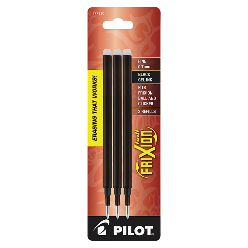 Pilot® FriXion Erasable Gel Pen Refills, Fine Point, 0.7 mm, Black Ink, Pack Of 3