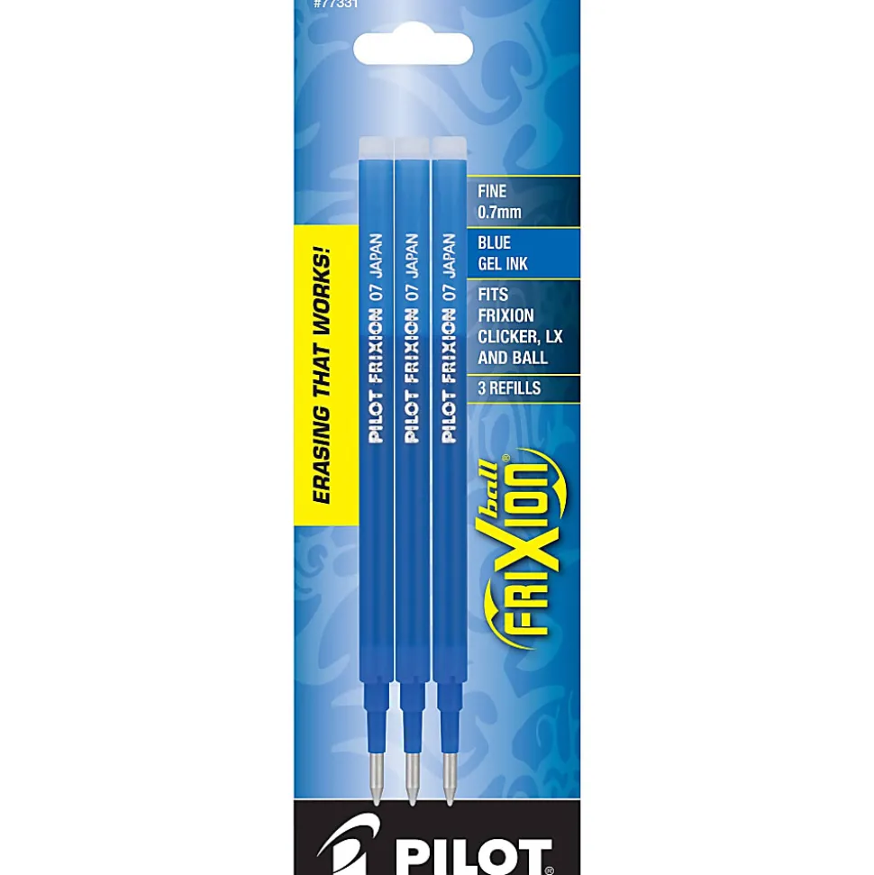 Pilot® FriXion® Erasable Ink Pen Refills, Fine Point, 0.7mm, Blue Ink, Pack Of 3
