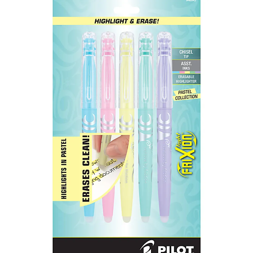 Pilot® FriXion® Light Pastel Erasable Highlighters, Pack of 5, Chisel Tip, Assorted Colors, 46543
