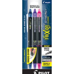Pilot® FriXion® Synergy Clicker Erasable Retractable Gel Pens, Pack of 3, Extra Fine Point, 0.5mm, Black Barrel, Assorted Inks
