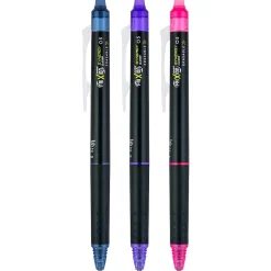 Pilot® FriXion® Synergy Clicker Erasable Retractable Gel Pens, Pack of 3, Extra Fine Point, 0.5mm, Black Barrel, Assorted Inks