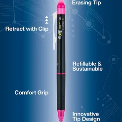 Pilot® FriXion® Synergy Clicker Erasable Retractable Gel Pen, Extra Fine Point, 0.5mm, Black Barrel, Pink Ink