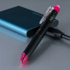 Pilot® FriXion® Synergy Clicker Erasable Retractable Gel Pen, Extra Fine Point, 0.5mm, Black Barrel, Pink Ink