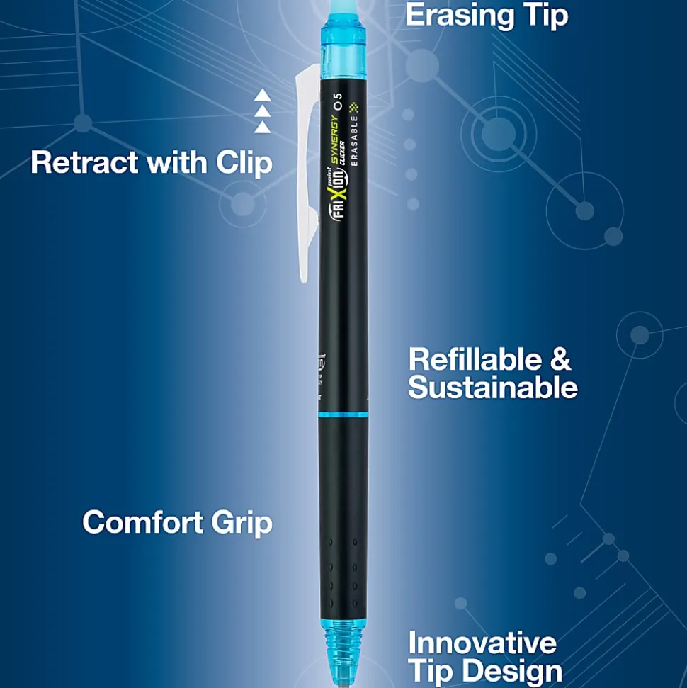 Pilot® FriXion® Synergy Clicker Erasable Retractable Gel Pen, Extra Fine Point, 0.5mm, Black Barrel, Turquoise Ink