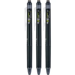 Pilot® FriXion® Synergy Clicker Erasable Retractable Gel Pens, Pack of 3, Extra-Fine Point, 0.5 mm, Black Barrel, Black Ink