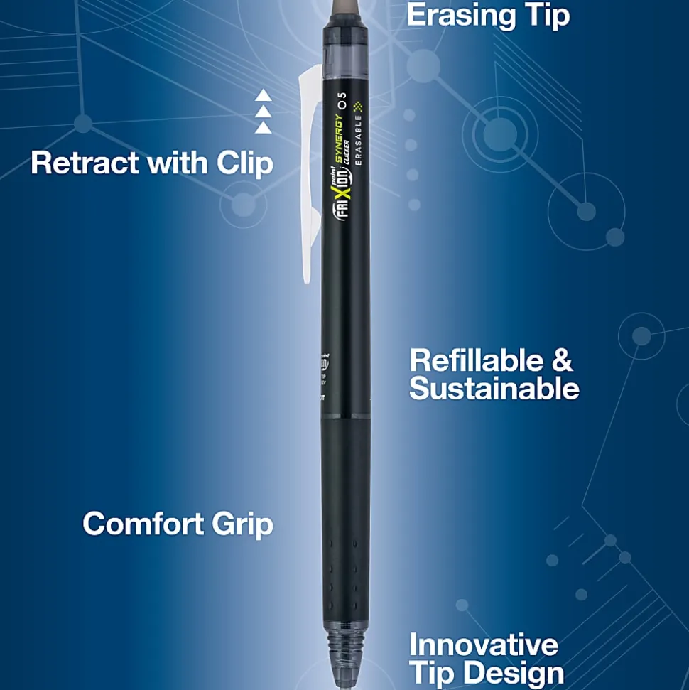 Pilot® FriXion® Synergy Clicker Erasable Retractable Gel Pen, Extra Fine Point, 0.5mm, Black Barrel, Black Ink