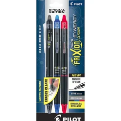 Pilot® FriXion® Synergy Clicker Erasable Retractable Gel Pens, Pack of 3, Extra-Fine Point, 0.5 mm, Black Barrel, Assorted Inks