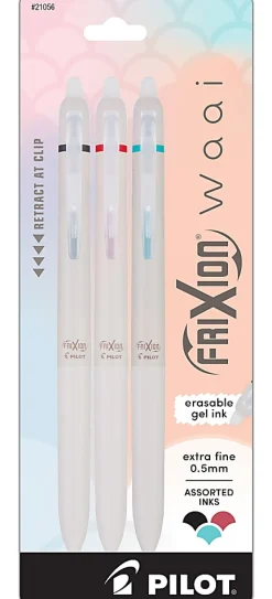Pilot FriXion Waai Retractable Erasable Gel Ink Pens, Extra Fine Point, 0.5mm, Beige Barrels, Assorted Inks, Pack of 3 Pens, 21056