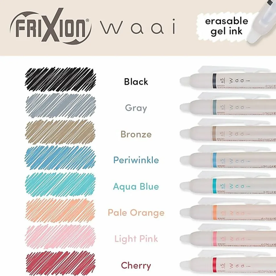 Pilot FriXion Waai Retractable Erasable Gel Ink Pen, Extra Fine Point, 0.5mm, Beige Barrel, Cherry Ink, Single Pen