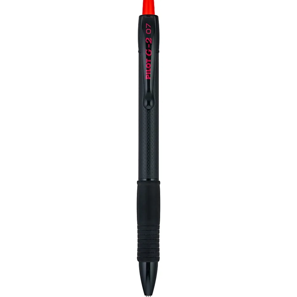Pilot G2 Edge Gel Pen, Fine Point, 0.7mm, Black Barrel, Red Ink, Single Pen
