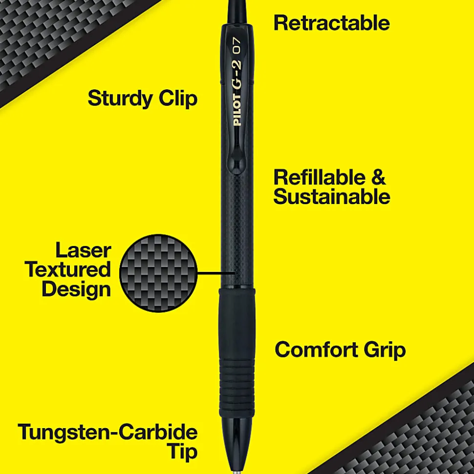 Pilot G2 Edge Gel Pen, Fine Point, 0.7 mm, Black Barrel, Black Ink