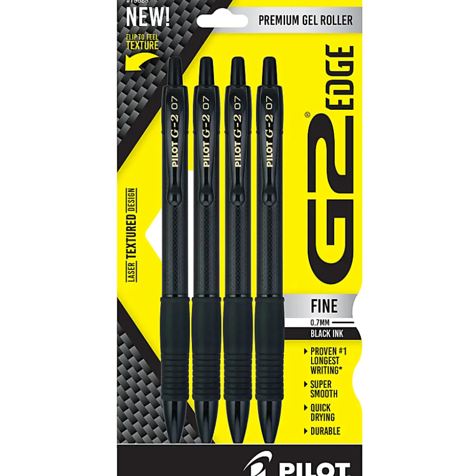 Pilot G2 Edge Gel Pens, Fine Point, 0.7 mm, Black Barrel, Black Ink, Pack Of 4 Pens
