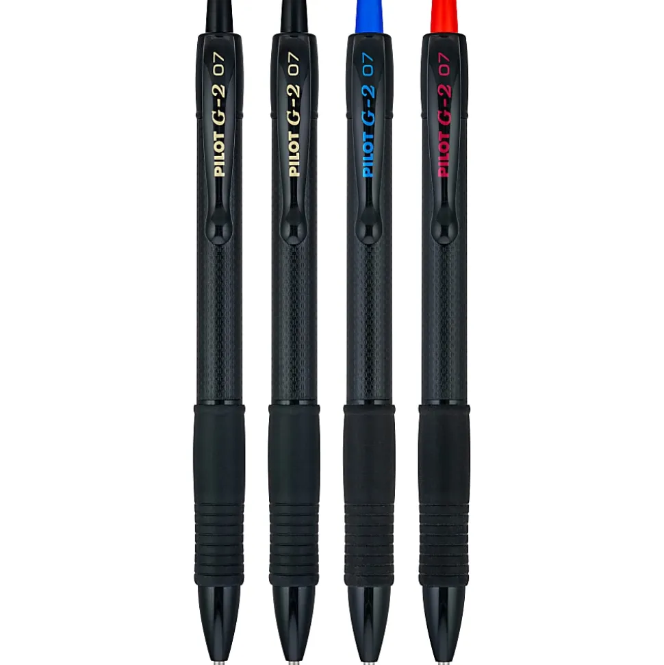 Pilot G2 Edge Gel Pens, Fine Point, 0.7mm, Black Barrel, Assorted Inks, Pack of 4 Pens