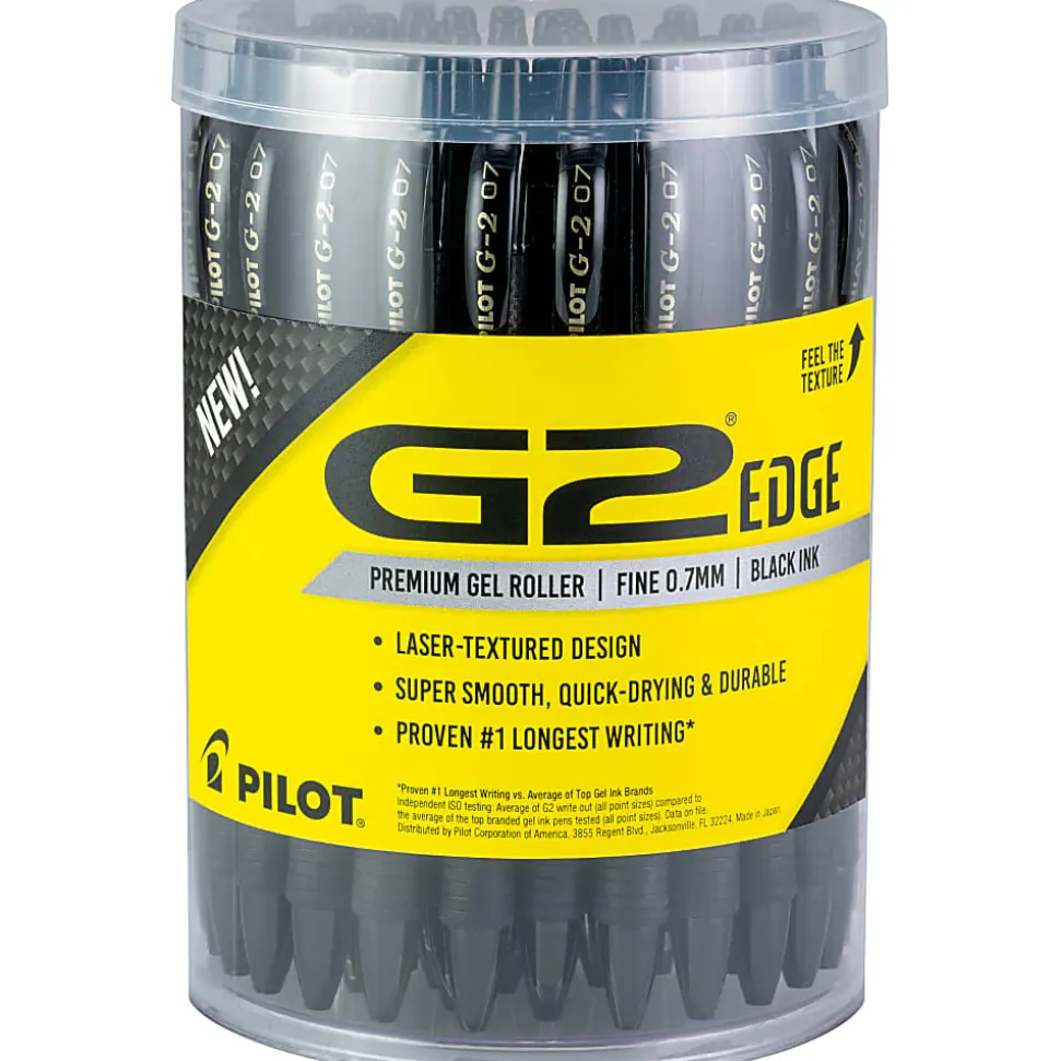Pilot G2 Edge Gel Pens, Fine Point, 0.7mm, Black Barrel, Black Ink, Pack Of 36 Pens