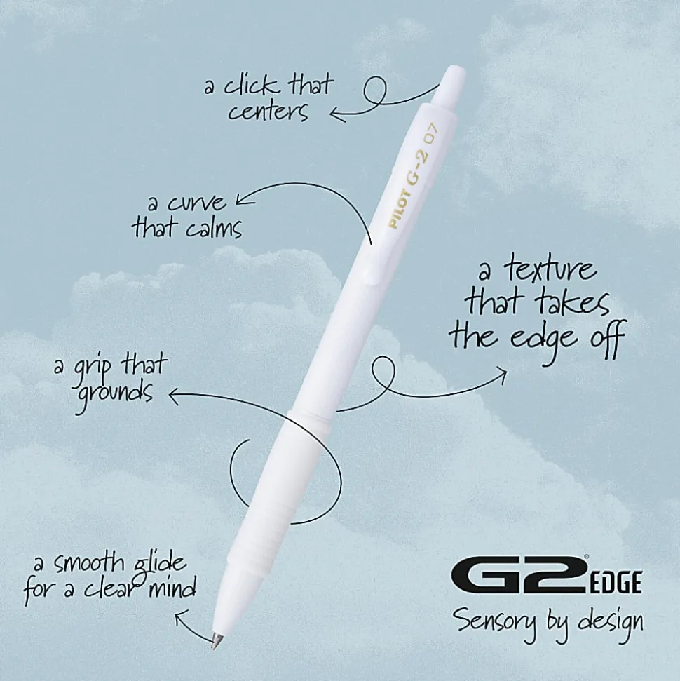 Pilot G2 Edge White Retractable Premium Gel Pen, Fine Point, 0.7mm, White Barrel, Black Ink, Single Pen