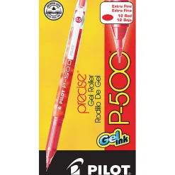 Pilot® Gel Ink Rollerball Pens, P-500, Extra-Fine Point, 0.5 mm, Red Barrel, Red Ink, Pack Of 12 Pens