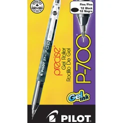 Pilot® Gel Ink Rollerball Pens, P-700, Fine Point, 0.7 mm, Black Barrel, Black Ink, Pack Of 12 Pens
