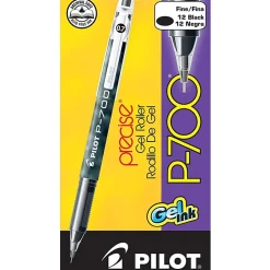 Pilot® Gel Ink Rollerball Pens, P-700, Fine Point, 0.7 mm, Black Barrel, Black Ink, Pack Of 12 Pens