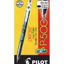 Pilot® Gel Ink Rollerball Pens, P-500, Extra-Fine Point, 0.5 mm, Black Barrel, Black Ink, Pack Of 12 Pens