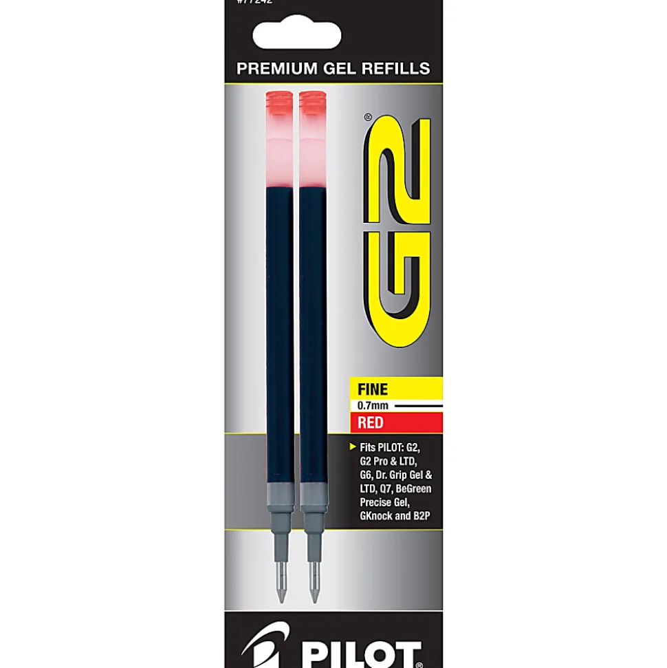Pilot® G2 Gel Ink Refills, Fine Point, 0.7 mm, Red Ink, Pack Of 2