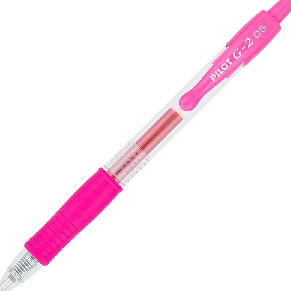 Pilot G2 Gel Pen, Extra Fine Point, 0.5 mm, Clear Barrel, Pink Ink
