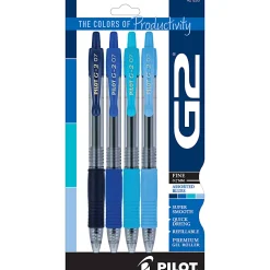 Pilot G2 Gel Pen, Fine Point, 0.7mm, Transparent barrel, Assorted blue inks, Pack of 4 pens