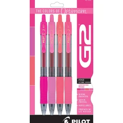 Pilot G2 Gel Pen, Fine Point, 0.7mm, Transparent barrel, Assorted pink inks, Pack of 4 pens