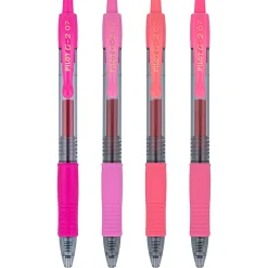 Pilot G2 Gel Pen, Fine Point, 0.7mm, Transparent barrel, Assorted pink inks, Pack of 4 pens
