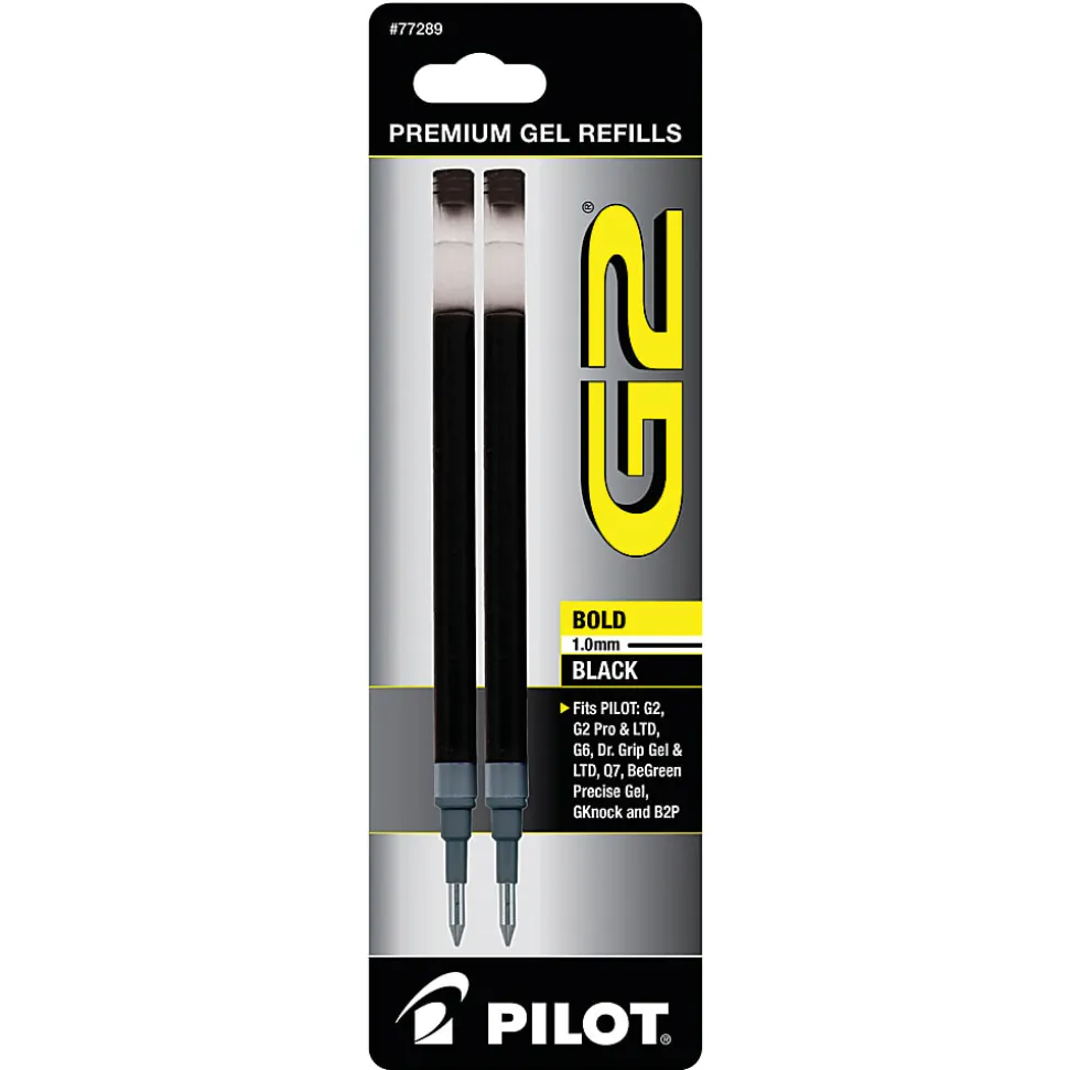 Pilot G2 Gel Refill, Bold Point, 1.0mm, Black Ink, Pack of 2 Refills
