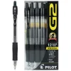 Pilot G2 Gel Roller Pens, Extra-Fine Point, 0.5 mm, Clear Barrel, Black Ink, Pack Of 12