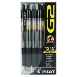 Pilot G2 Gel Roller Pens, Extra-Fine Point, 0.5 mm, Clear Barrel, Black Ink, Pack Of 12