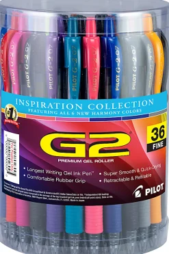 Pilot G2 Inspiration Gel Pens, Fine Point, 0.7 mm, Clear Barrels, Assorted Ink, Tub Of 36 Pens