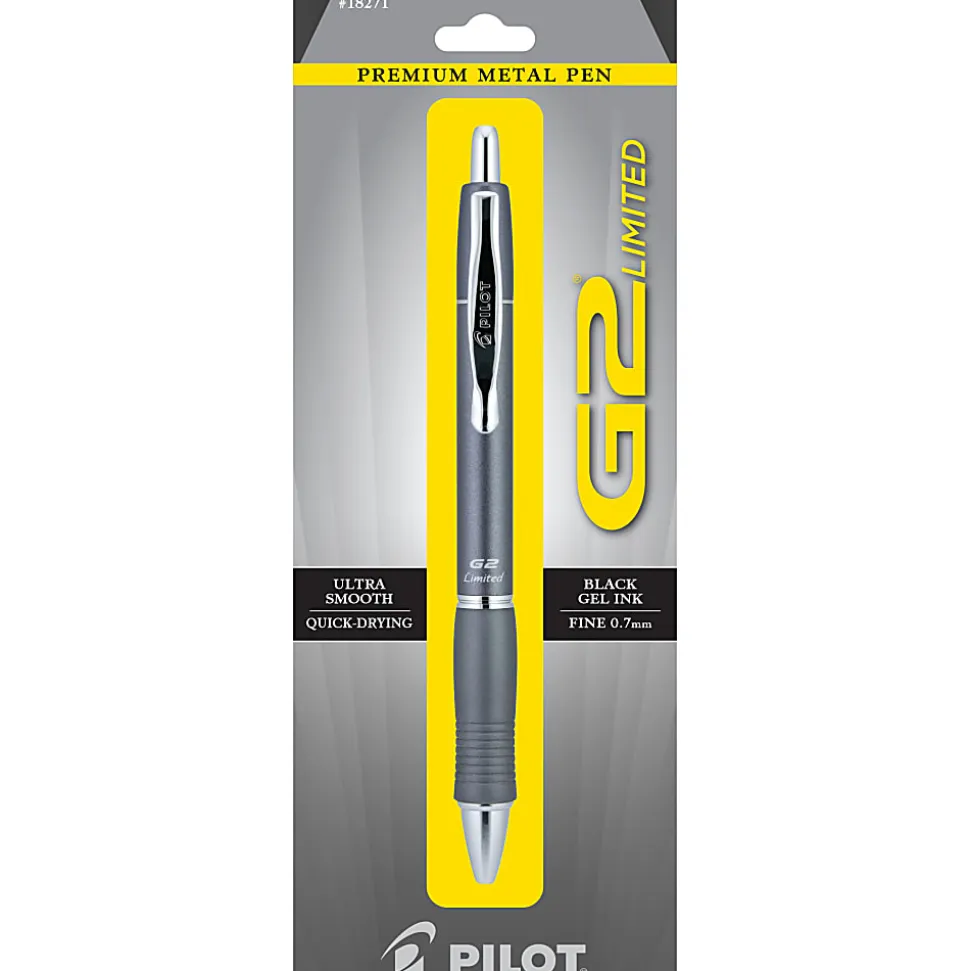 Pilot G2 Limited Premium Metal Gel Pen, Fine Point, 0.7 mm, Assorted Barrel Color, Black Ink