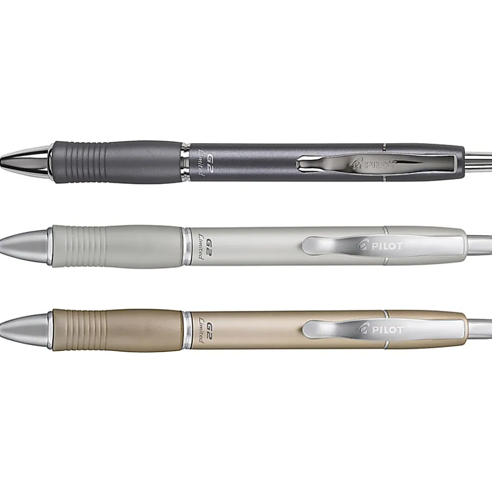 Pilot G2 Limited Retractable Gel Ink Roller Pen, Fine Point, 0.7 mm, Assorted Barrels, Black Ink