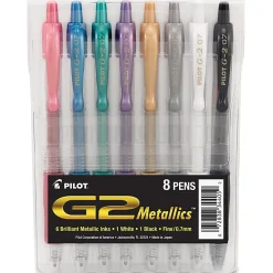 Pilot G2 Metallics Gel Pens, Fine Point, 0.7 mm, Assorted Barrel Colors, Assorted Ink Colors, Pack Of 8 Pens