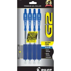 Pilot G2 Premium Gel Roller Pens, Ultra-Fine Point, 0.38 mm, Clear Barrels, Blue Ink, Pack Of 4 Pens
