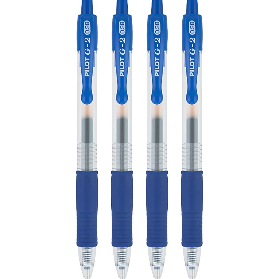 Pilot G2 Premium Gel Roller Pens, Ultra-Fine Point, 0.38 mm, Clear Barrels, Blue Ink, Pack Of 4 Pens