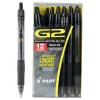 Pilot G2 Premium Gel Roller Pen, Bold Point, 1.0 mm, Black Barrel, Black Ink, Pack Of 12