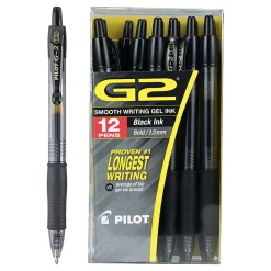 Pilot G2 Premium Gel Roller Pen, Bold Point, 1.0 mm, Black Barrel, Black Ink, Pack Of 12