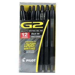 Pilot G2 Premium Gel Roller Pen, Bold Point, 1.0 mm, Black Barrel, Black Ink, Pack Of 12