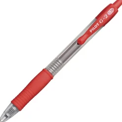 Pilot G2 Premium Gel Roller Retractable Pens, Ultra Fine Point, 0.38 mm, Clear Barrels, Red Ink, Pack Of 12 Pens